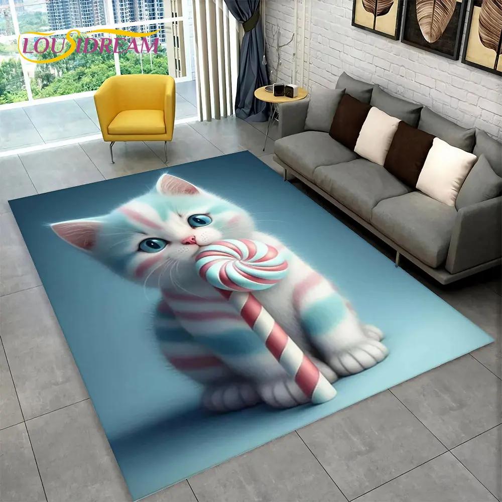 3D Cute Cat Cartoon Area Rug,Carpet Rug for Home Living Room Bedroom Sofa Kitchen Doormat Decoration,Kid Play Non-slip Floor Mat