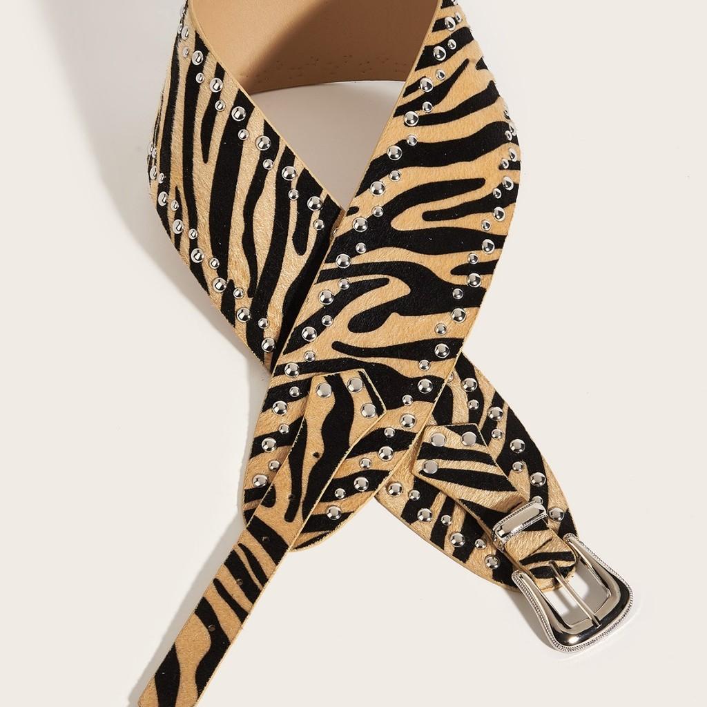 Fashion Leopard Print Pattern Rivet Metal Buckle Decoration Women Wide Waistband
