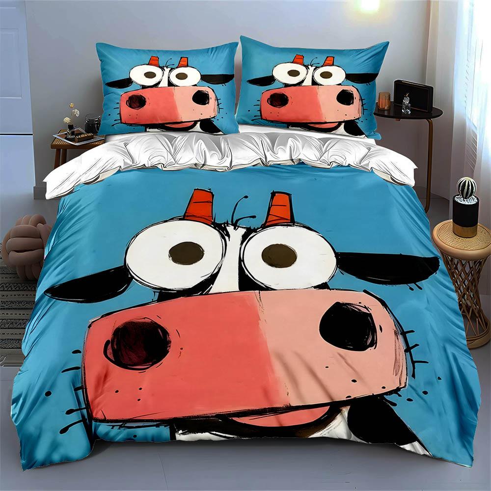 Cartoonish Cow Illustration. Bedding Duvet Cover Sets Duvet Covers Pillowcases Gifts (1 * Duvet Cover 2 * Pillowcases, Without Duvet Insert)