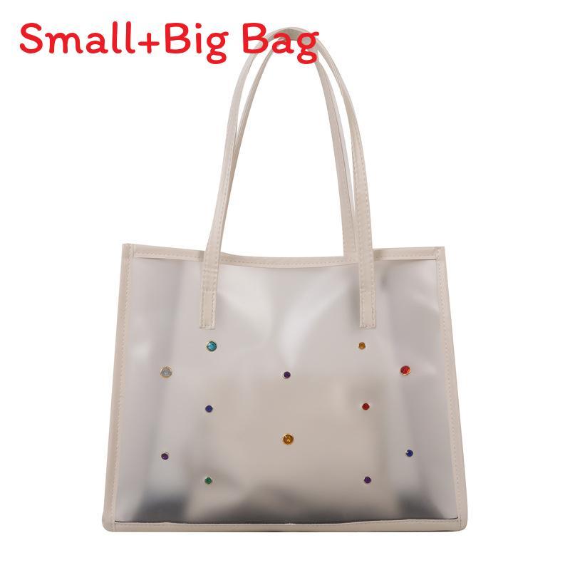 Large Capacity Pvc Shoulder Bag For Women With Inner Pouch And Metal Rivets