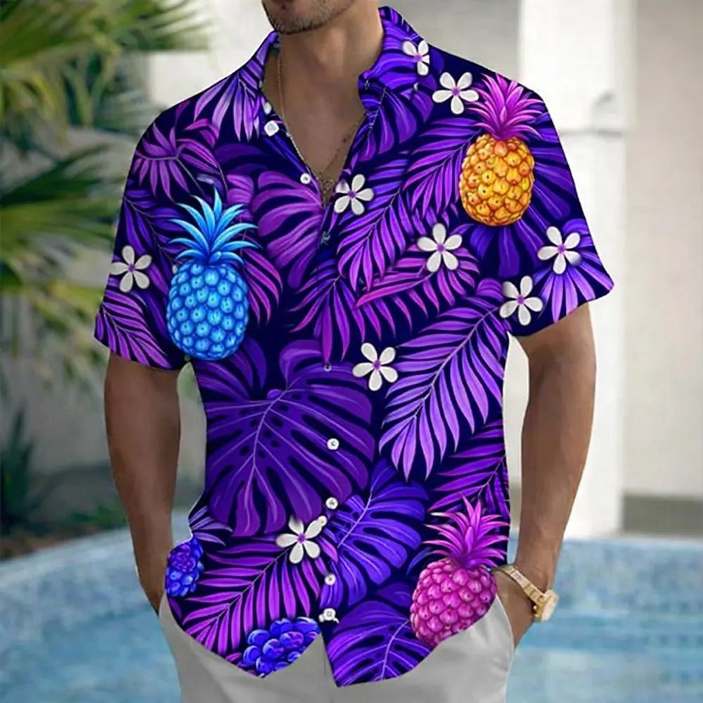 Men s Summer Pineapple Hawaiian Shirt Casual Short Sleeve S