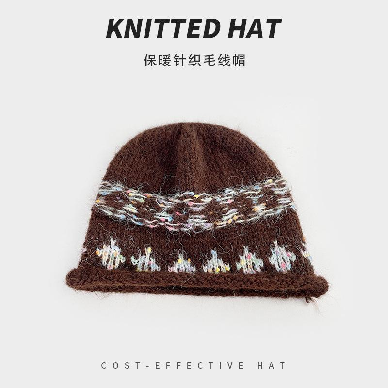 Vintage Fair Island Jacquard Knitted Hat Children'S Winter Warm Ear Protection Baotou Cold Hat Show Face Small Wool Hat