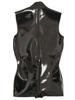 Xs-3Xl Double Sided Pu Leather Vest Leotard Sleeveless Faux Latex Catsuit Wet Look Pvc Zipper Open Crotch Bodysuit Tights Tank