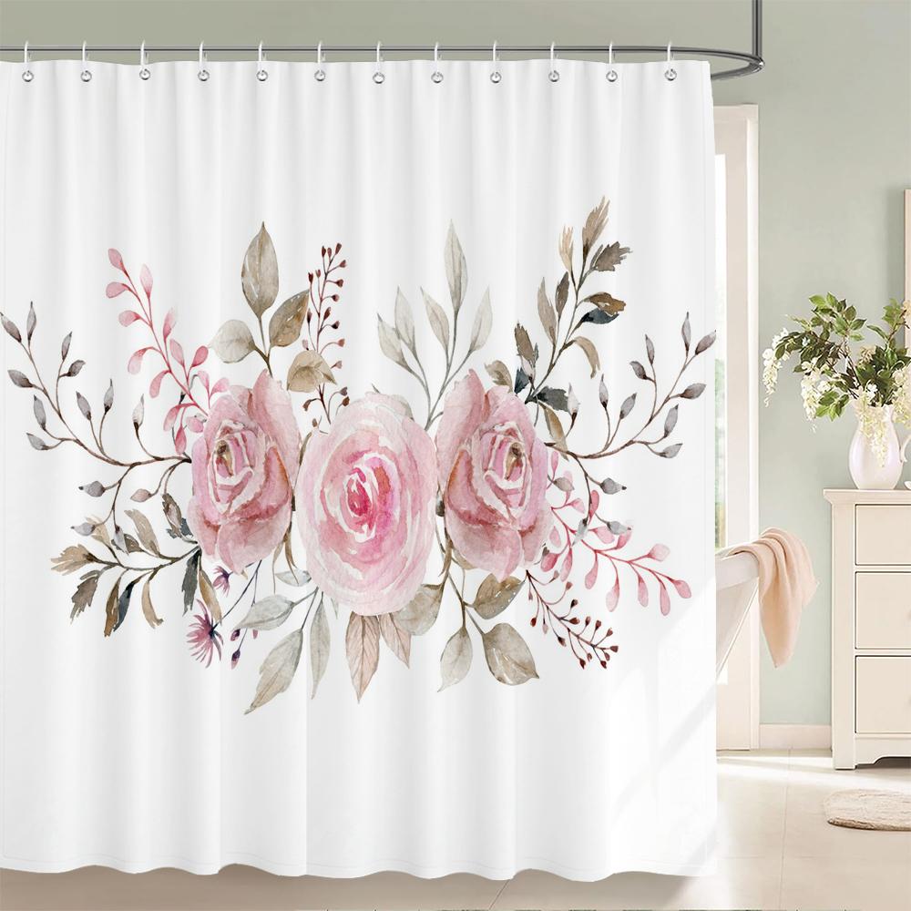 High Quality Small Fresh Flowers Fabric Shower Curtain Waterproof Floral Bath Curtains For Bathroom Decorate With 12 Hooks