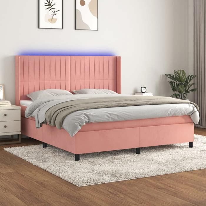 Maison Exclusive - Sommier à lattes de lit matelas et LED Rose 180x200 cm Velours