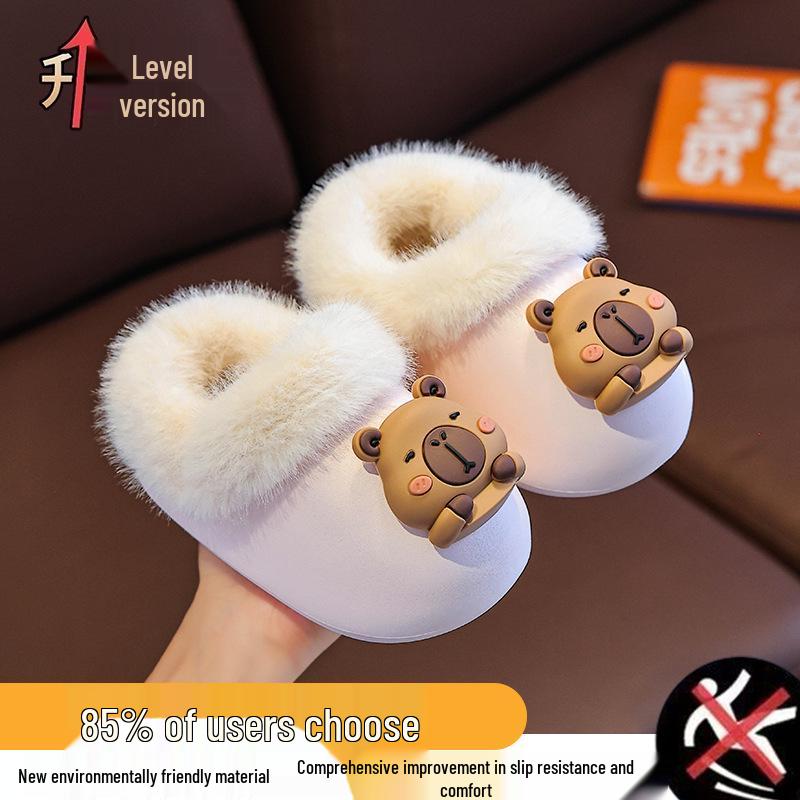 Waterproof Winter Cotton Slippers for Kids with Detachable Covers – Warm Indoor Home Shoes for Boys, Girls, and Babies