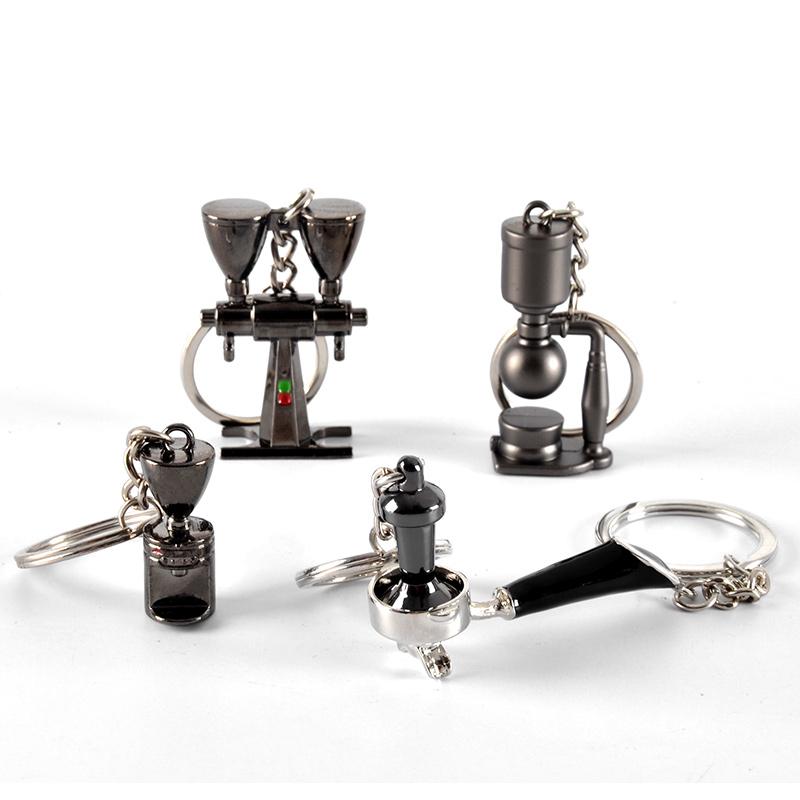 Creative Barista Coffee Tamper Keychain Coffee Machine Handle Moka Pitcher Keyring Portable Coffeeware Espresso Accessories Gift