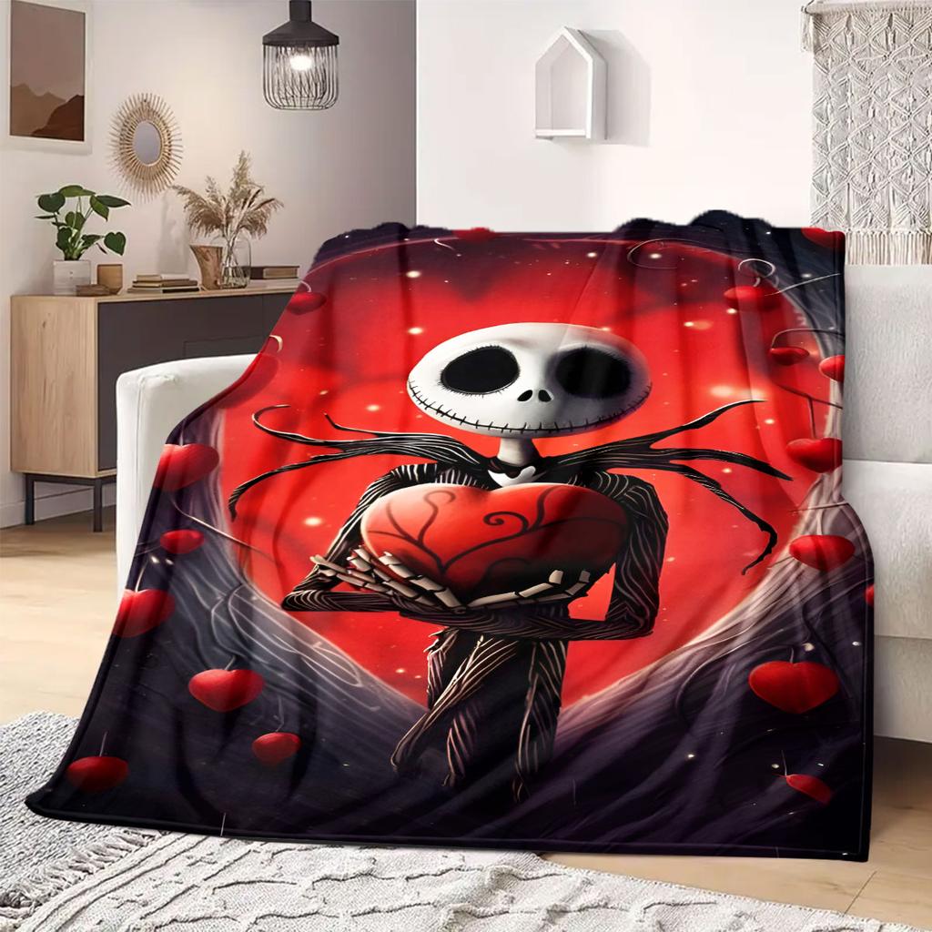 Jack Sally Print Cartoon Flannel Blanket for Travel Picnics Bedrooms Sofas Beds Chairs Home Decor Unique Design Various Sizes