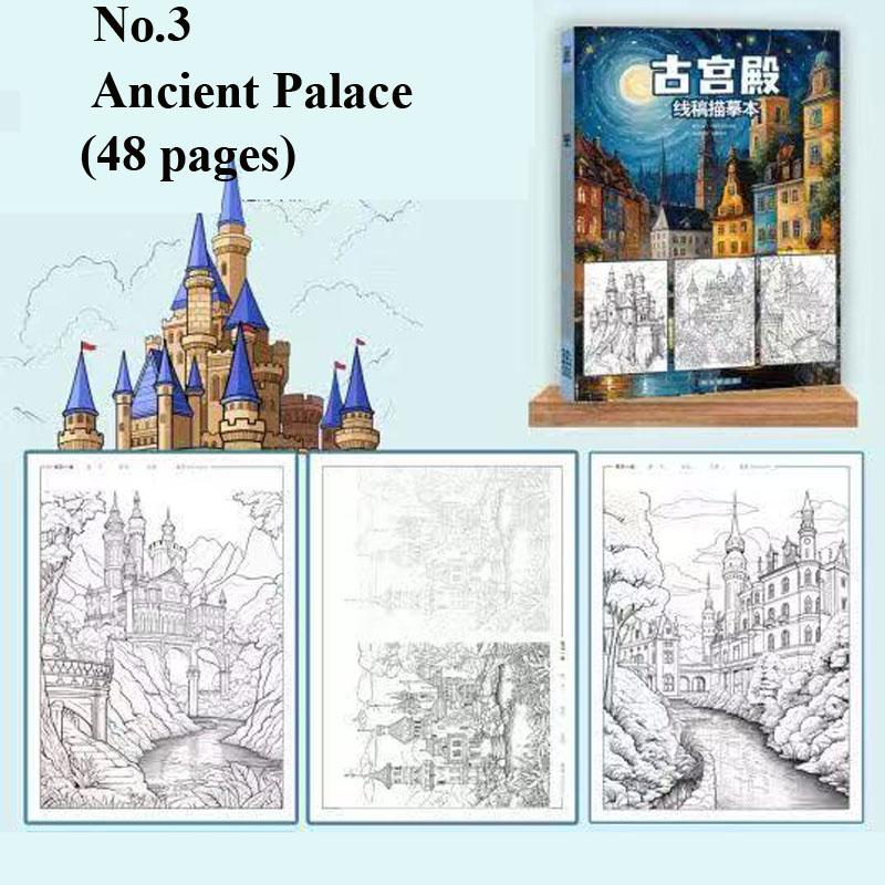 Artistic Drawing Practice Book - Landscape Tracing & Pen Control Coloring Books Adults Stress-Relief Pencil Sketch Album Art