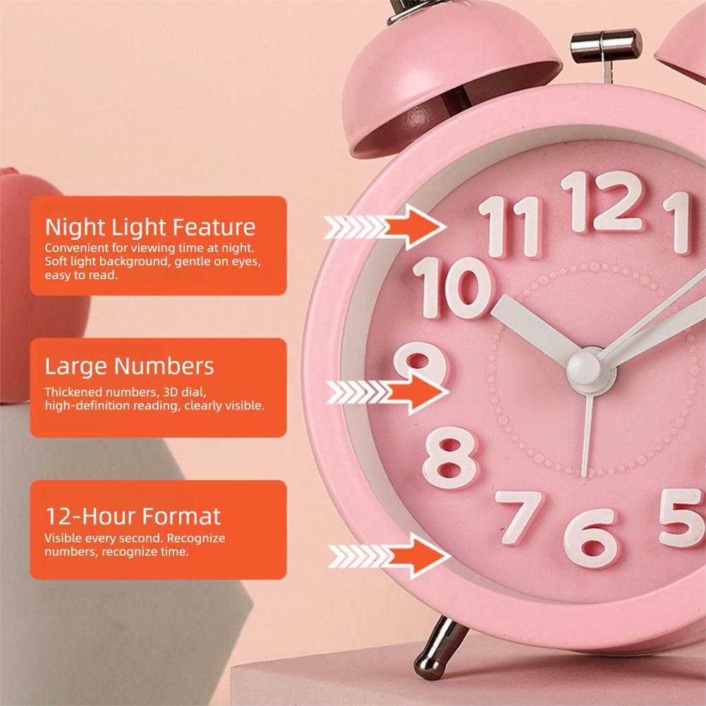 Small Vintage Twin Bell Alarm Clocks Metal Frame Battery Operate Loud Desk Table Alarm Clock for Bedrooms Bedside Home Office