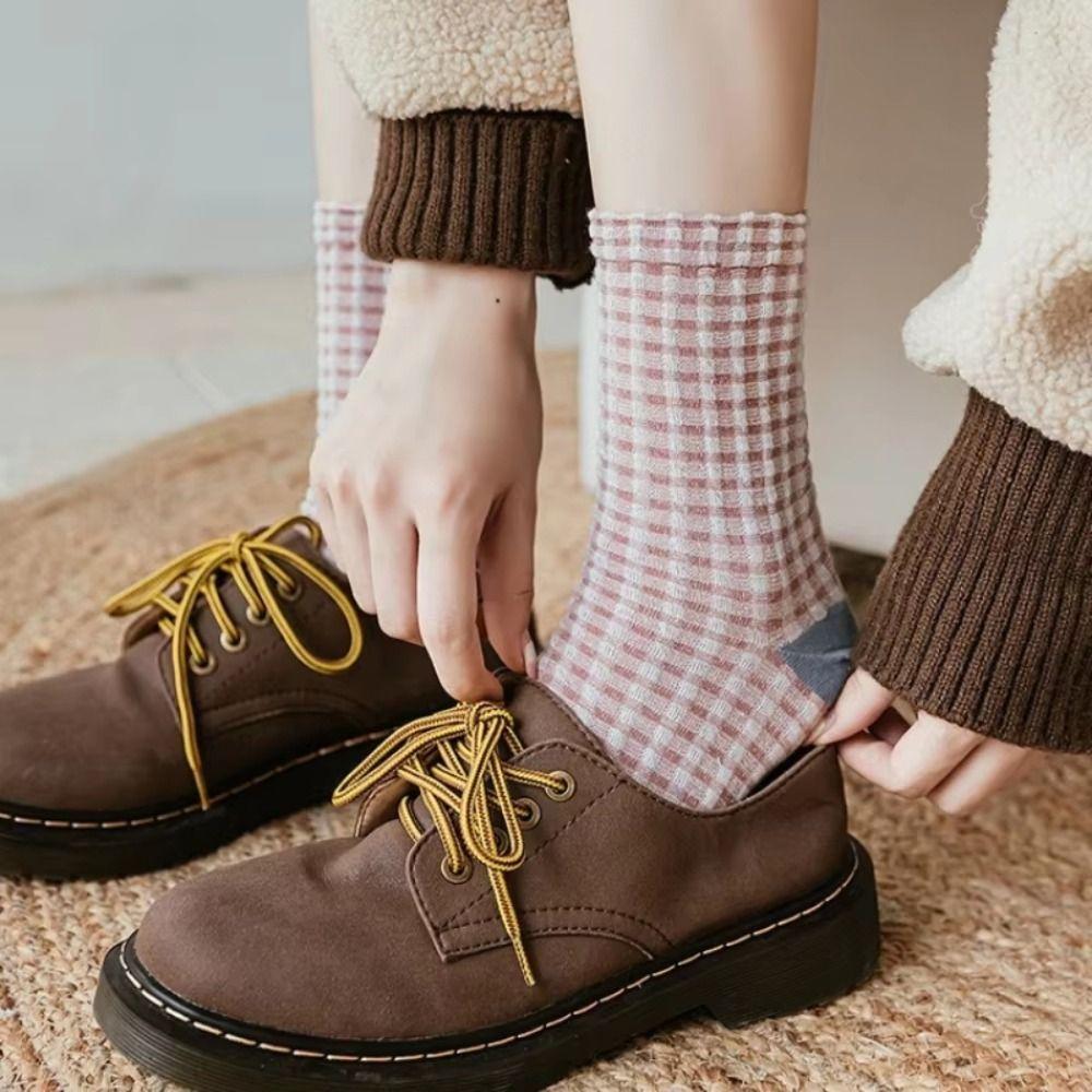 5 Pairs Knit Pattern Crew Socks Mid Calf Comfortable Daily Socks Cotton Socks Daily Casual