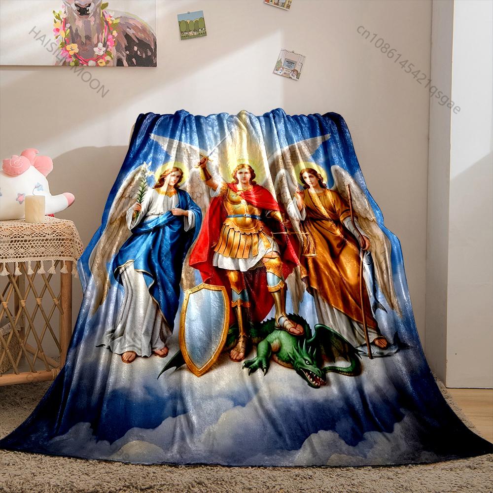 1PC Angels and Radiant Warrior Print Blanket Prayer Blankets for Believers Suitable for Home Sofa Camping Travel Car