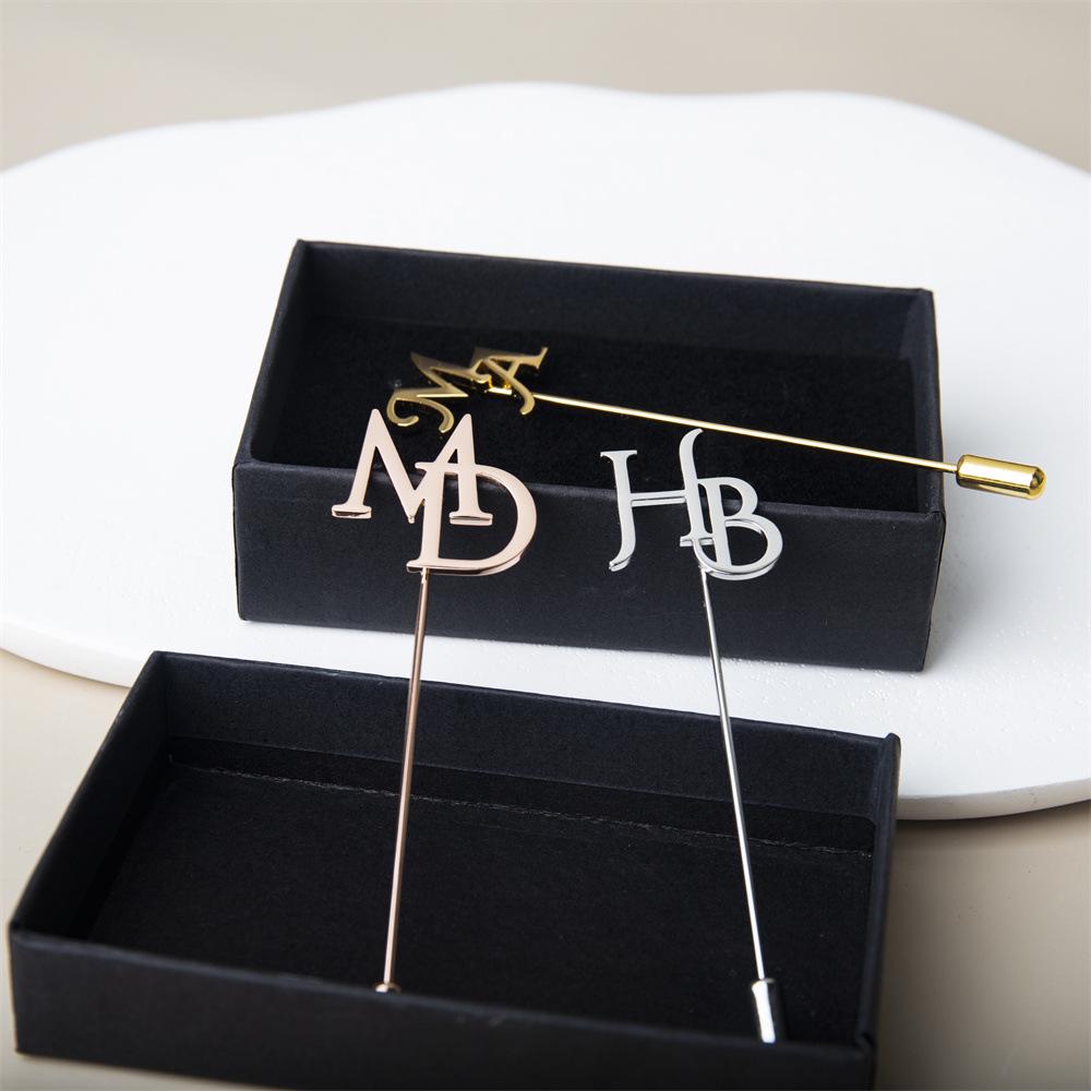Personalized Men's Double Initial Stainless Steel Lapel Pin - Wedding Groom Accessory