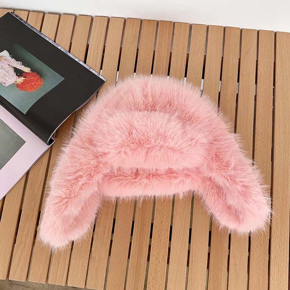 Anti-cold Faux Fur Pilot Cap Solid Color Ear Protection Hat Gifts Men Women Pilot Hat  Women