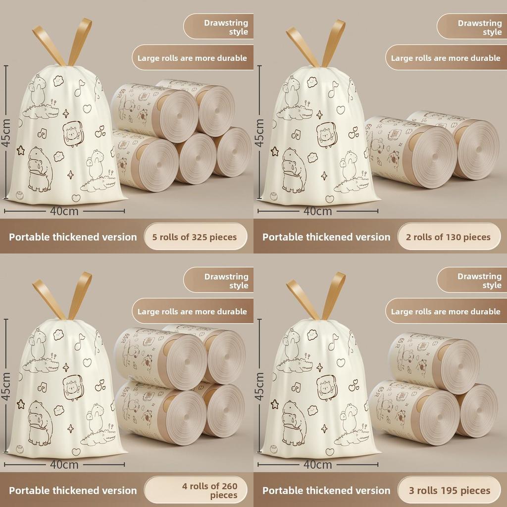 Cartoon Capybara Drawstring Trash Bags For Home Use With Thick Pe Material For Kitchen Cleanup