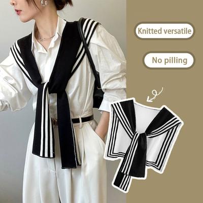 Koreanischen Stil gestrickte Schal Shirt Schulter gestreiften gefälschte Kragen Retro-Stil Schal weibliche Accessoires