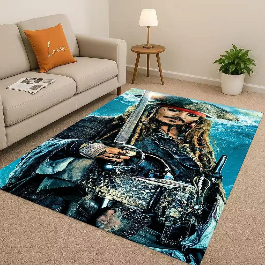 3D Pirates of The Caribbean Jack Johnny Depp Christmas Living Room Non-Slip Area Rug Carpet for Bedroom Sofa,Home Doormat