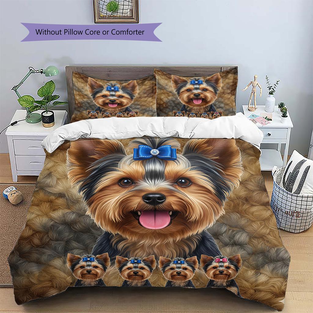 Yorkshire Terrier Sznaucer Wzór Pościel Kołdra Zestaw Poszewka na Kołdrę Poszewka na Poduszkę Dekoracja Domu Prezent (1 * poszwa na kołdrę + 2 * poszewki na poduszki, bez rdzenia)
