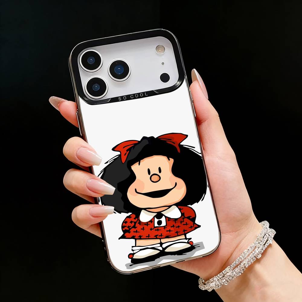 Cartoon M-Mafalda Niedliche Handyhülle Für iPhone17, 16,15,14,13,12 Pro Max Schwarzes Candy Matt Stoßfeste Hülle