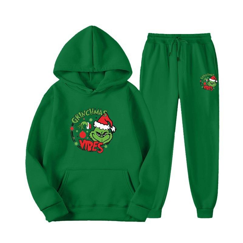 New European and American sweater sweatpants two-piece set loose casual hooded sweater set printed drawstring sweater