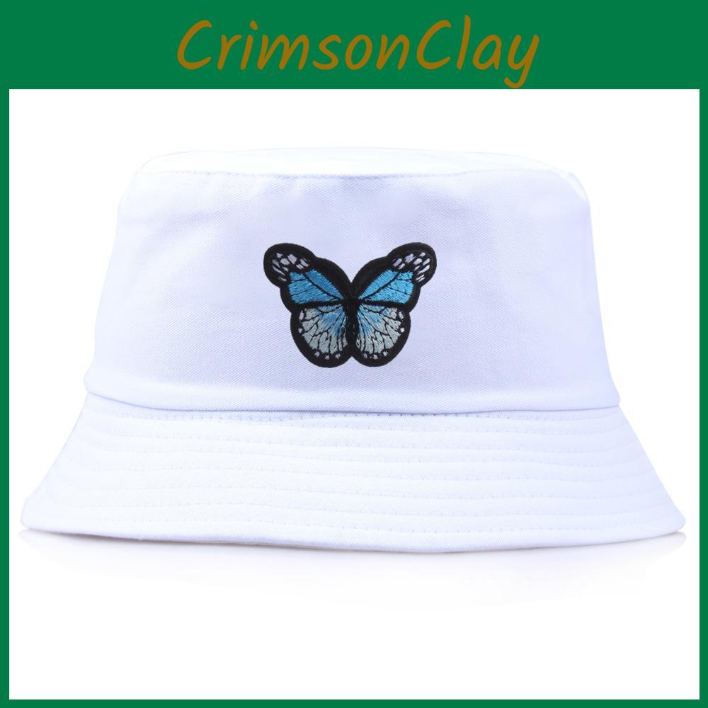 Embroidery Butterfly Pattern Bucket Hat Fisherman Hats Stylish Headwear Casual