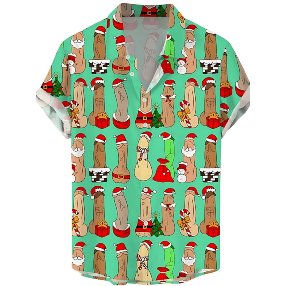 Cute Graffiti-style 3D Printed Casual Short-sleeved Men's Shirt, Summer Button-up Top