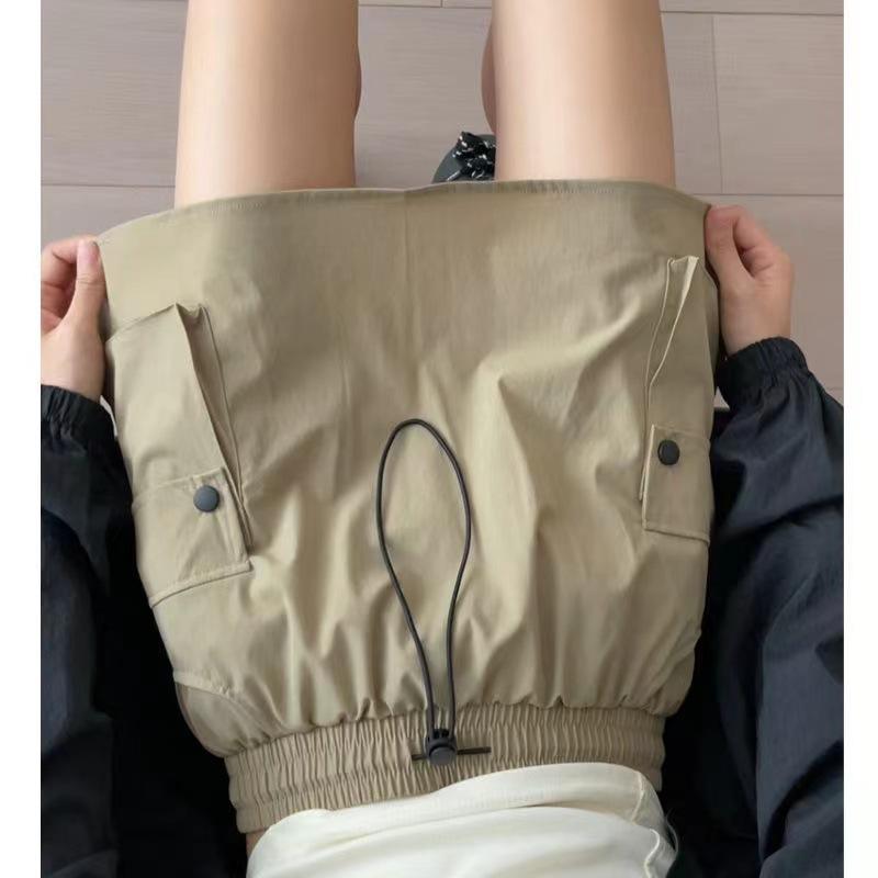 Street Hot Girl Drawstring Elastic Waist Work Skirt Retro Summer Slim College Style Hip-pack Skirt
