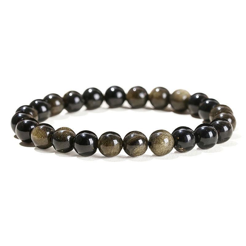 Natural Golden Obsidian Stone Beads Bracelet Men Women Golden Light Rainbow Obsidian Raw Stone Round Bead Natural Energy Jewelry