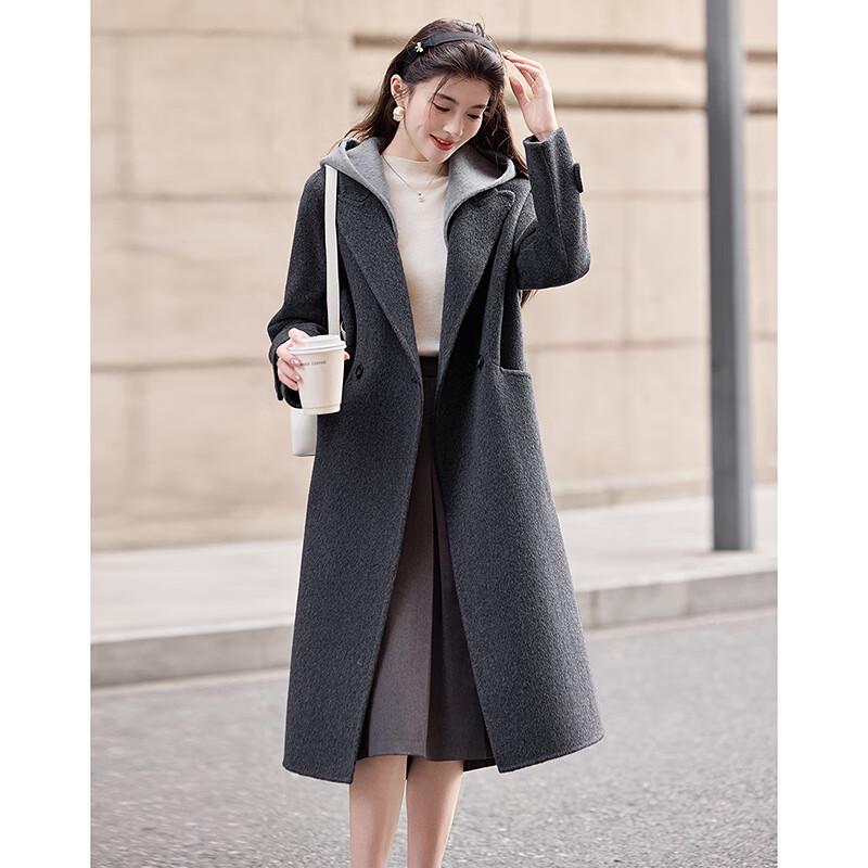 Women's Elegant Hooded Wool Blend Winter Coat