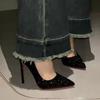 Zapatos de Moda Negros de Tacón Alto para Mujer de Punta Fina 2024 Primavera-otoño Nuevo Estilo Lentejuelas Cristal Zapatos de Boda Zapato Sexy de Punta
