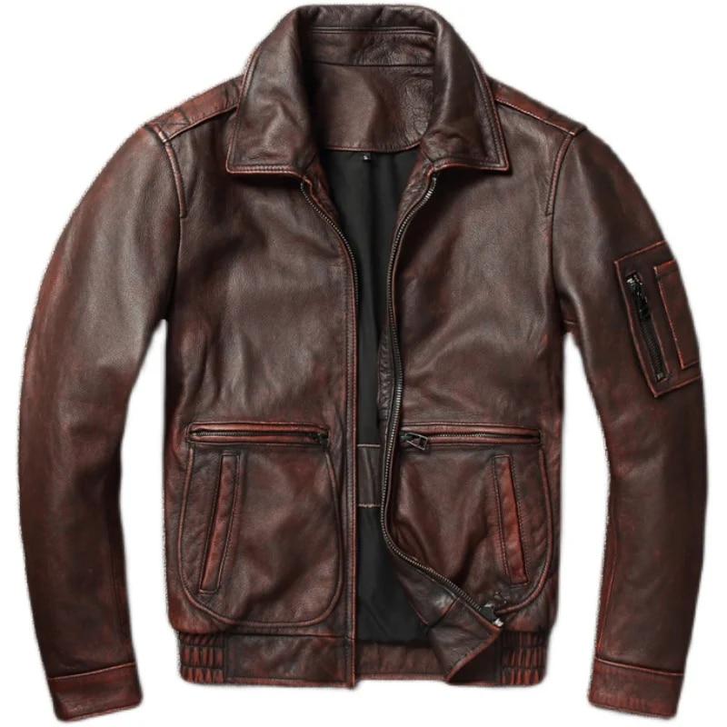 Chinese Size Vintage Genuine Leather Jacket Men Real Cowhide Air Force Flight Suit A2 Pilot Jacket Bomber Jacket Jaquetas Masculina