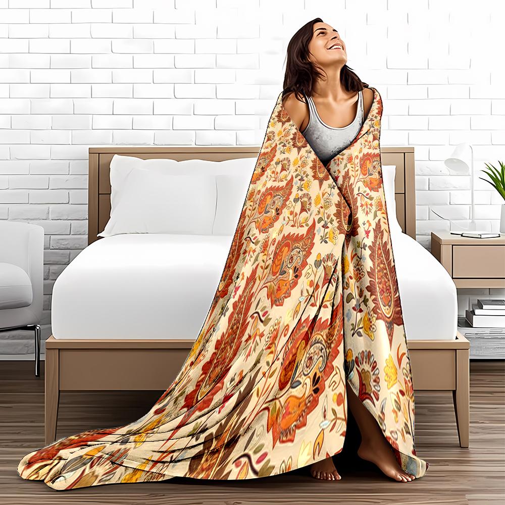Colorful Floral Pattern blanket with Paisley and Ornamental Leaves Design blanket, suitable for use in the bedroom, living room, on the sofa