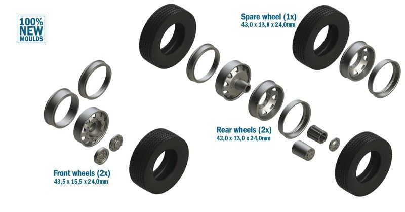 PLATZ Italeri 1/24 Tractor Head Tire & Rim Set (European Cars) Plastic Model Kit Parts IT3909