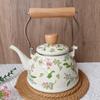 Enamel Tea Kettle Coffee Pot Milk Warmer with Wooden Handle Sturdy Retro Porcelain Teapot Maker