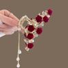 Pearl Tassel Rhinestone Hairpins Red Metal Hairgrip Elegant Rose Hair Claw Clips  Hair Accessories