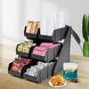 6 Compartment Coffee Condiment Organizer For Breakroom Office Bar Storage Bin 3 Tier Wall Mountable Black Plastic Holder