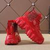 Winter Red Women Ankle Boots With Fur Platform High Top Women Shoes Thick Sole Leather Women Snow Boots Bling Ladies Casual Shoe