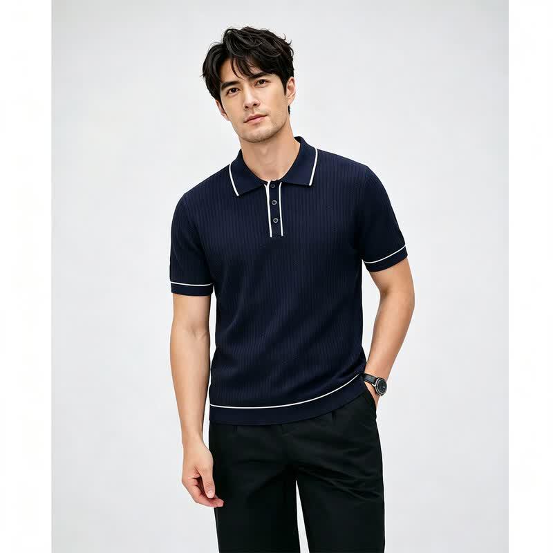 SHANSHAN Men's Lyocell Silk Blend Short Sleeve Polo Shirt