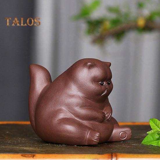 Adorable Ceramic Tea Pet Angry Cat Figurine Design Fine Workmanship Tea Table Desk Tearoom Home Decoration Ornament