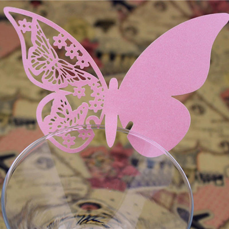50 Pcs Table Mark Wine Glass Cards Favor Butterfly Name Place Party Wedding