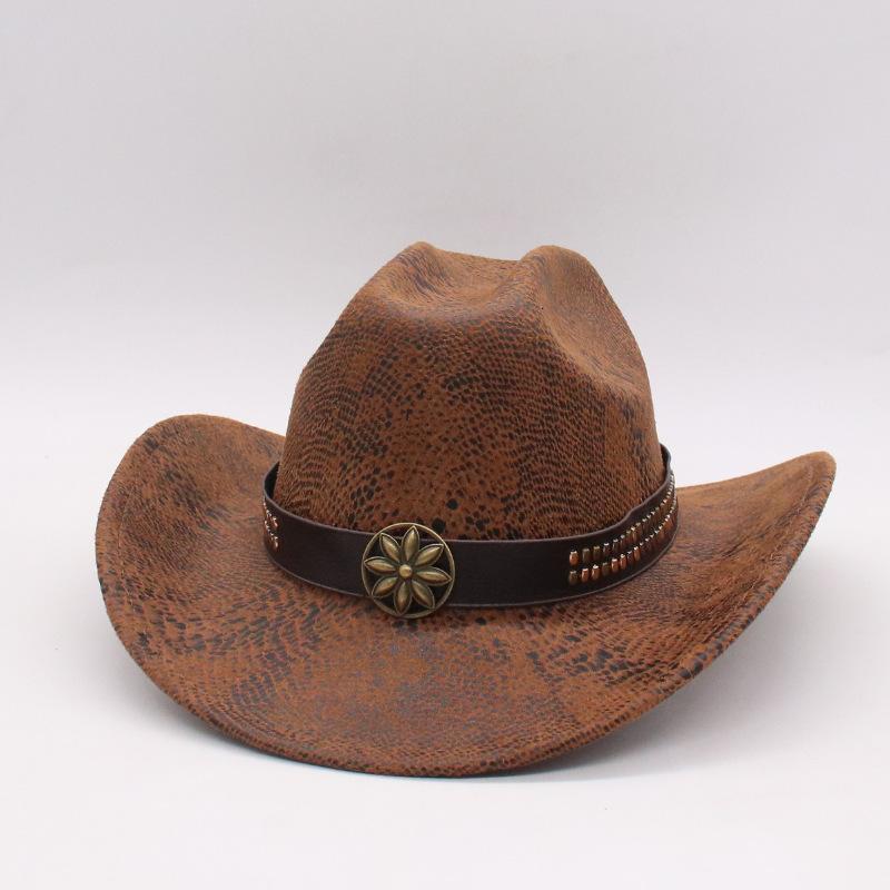 Men and Women One-word Top New Cowboy Top Hat European and American Punk Style Big Edge Hat Riding Hat Western Cowboy Roll Brim Hat