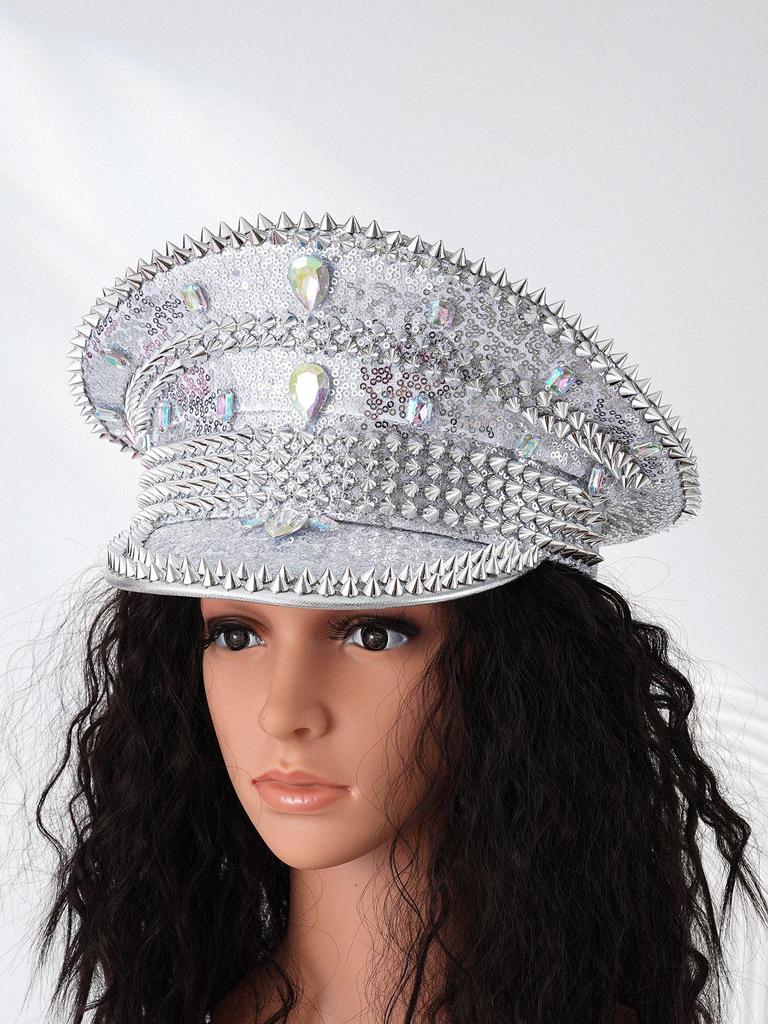 Y2K Style Metal Rivet & Gem Rhinestone Stage Hat for Men & Women