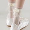 3Pairs Ballet Style Mid Tube Socks Ruffle Sweet Socks Women Fashion Mesh Bowknot Socks  Girl
