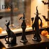 Dunkle Ästhetik Raumdekoration Abstrakte Hexenfigur, Harz Schwarze Katze Statue, Gotische Vintage Halloween Party Requisiten Verzierung, Tischdekoration für Zuhause