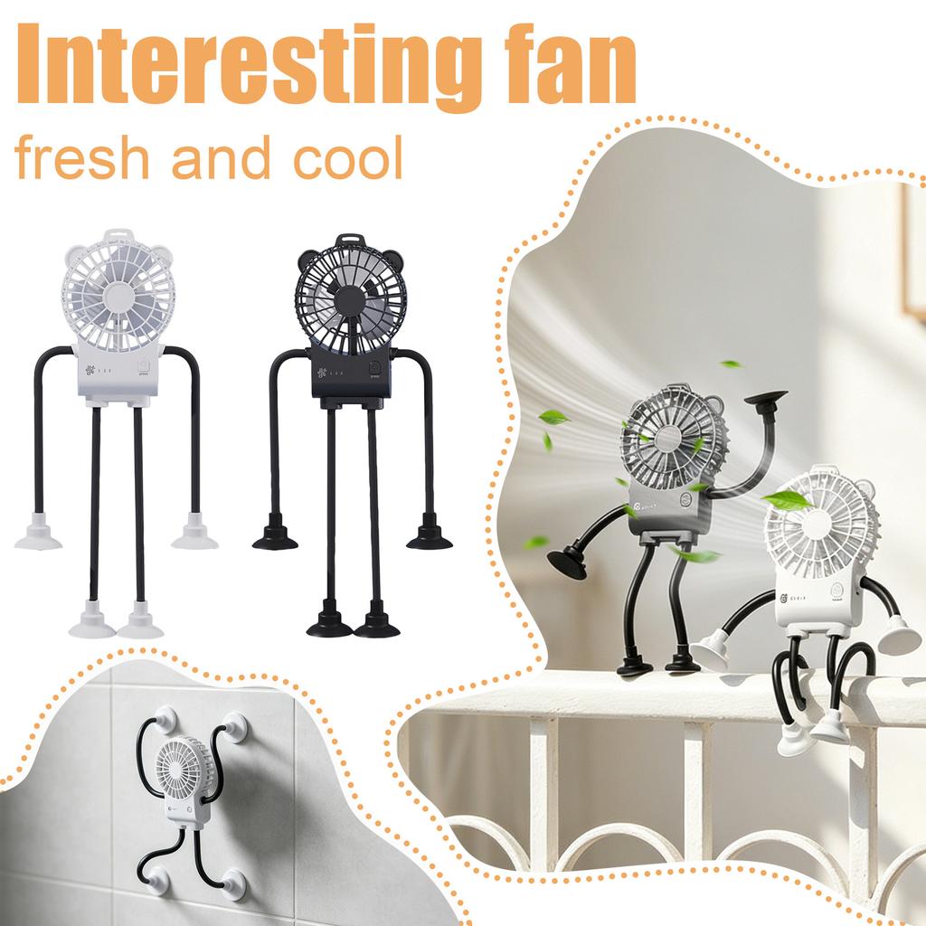 Mini USB Fan with Octopus Suction Cup Legs Adjustable Portable Small Desk Fan for Office Dormitory Kitchen Handheld Cooling Device