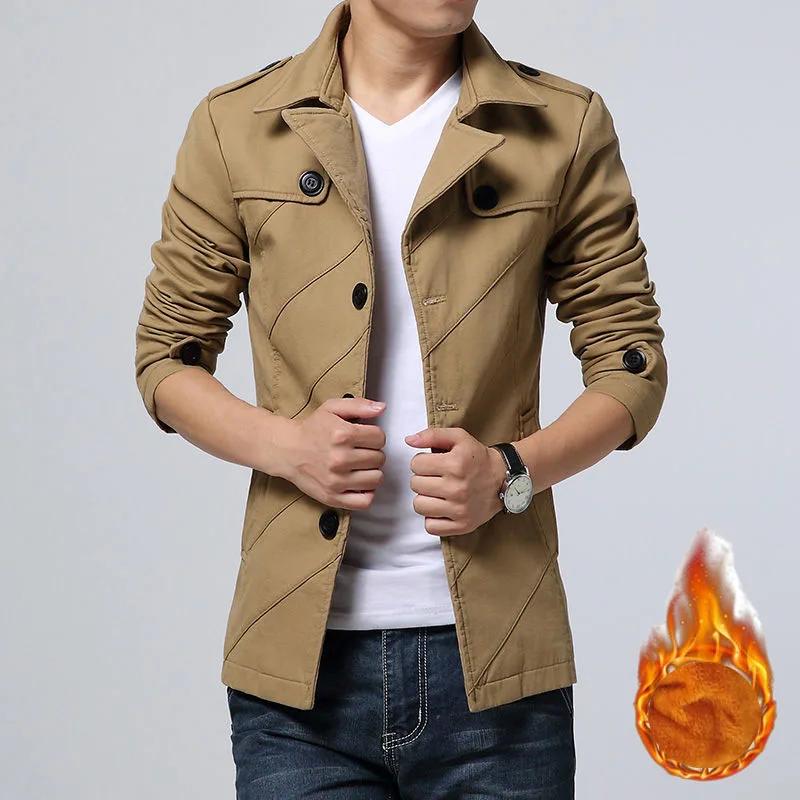 Man Autumn Winter Trench Coat Streetwear Windbreaker Trench Coat Men Solid Business Casual Loose Long Overcoat Streetwear Blazer