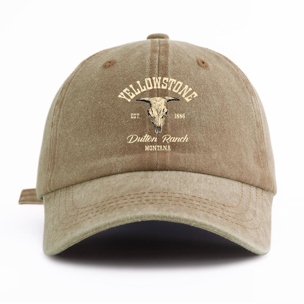 1pc Yellowstone Print Washed Baseball Cap for Adults, Minimalist Retro Style Casual Soft Adjustable Dad Hat, Perfect As Gift