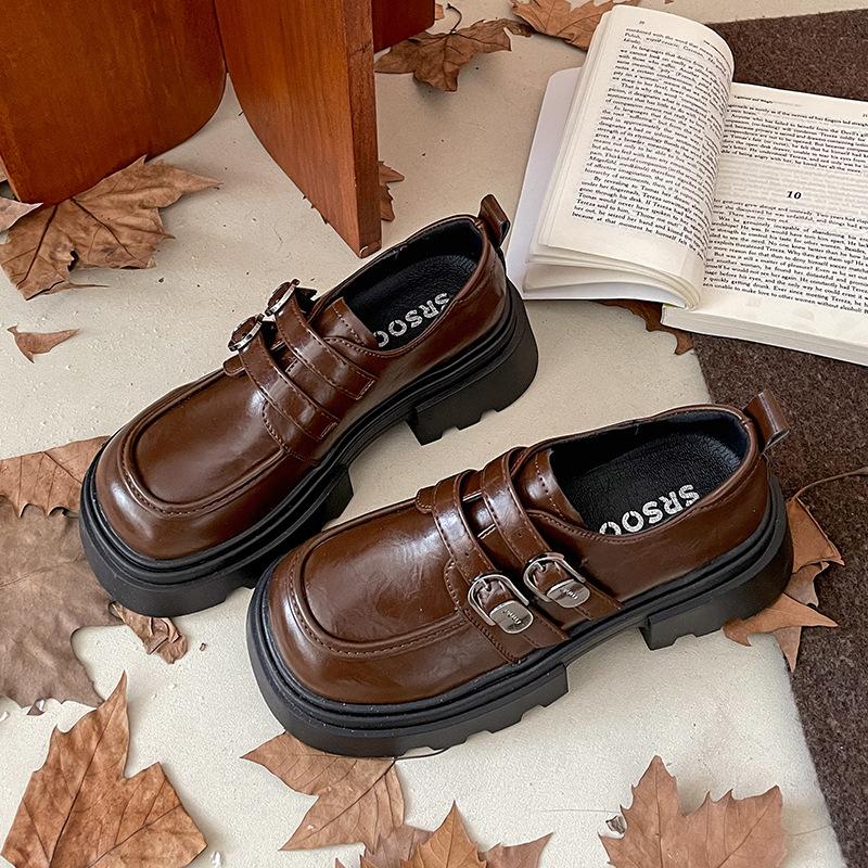 

Черные туфли на платформе в ретро-стиле в британском стиле, женские, новые весенне-осенние туфли 2025 года, французские универсальные туфли Мэри Джейн на толстом каблуке 39 коричневый