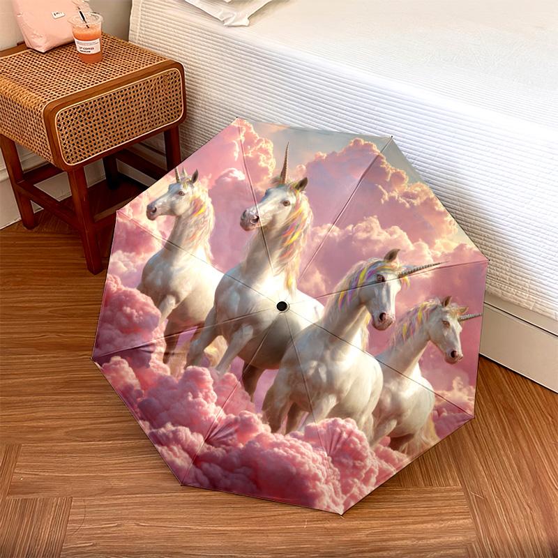 

1 PC Automatic Folding Umbrella - Unicorns Pattern, Portable & Foldable Design with 8 Ribs, Christmas Birthday Gifts
