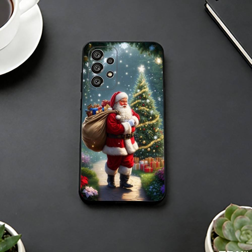 Christmas Santa Claus Phone Case Black Silicone Soft For Samsung S25,S24,S21,S22,S23,S30,Ultra,S20,Plus,Fe,Lite